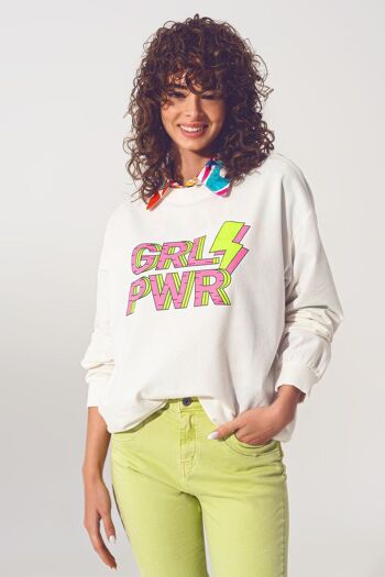 GRL PWR Text Sweat-shirt en blanc 1
