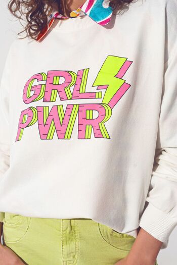 GRL PWR Text Sweat-shirt en blanc 4