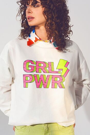 GRL PWR Text Sweat-shirt en blanc 5