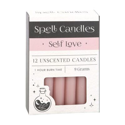 Confezione da 12 candele con incantesimi di amore per se stessi