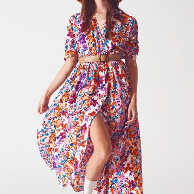 VESTIDO MIDI CON CUELLO EN V Y ESTAMPADO FLORES