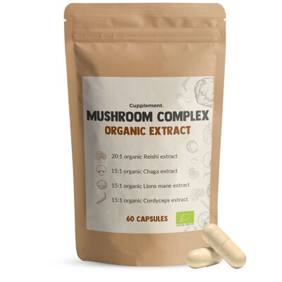 Cupplement - Complesso di funghi 60 capsule - Biologico - Estratto - Superfoods - Integratore - Fungo - Funghi - Criniera di leone - Cordyceps - Reishi - Chaga - Fungo parrucca - Senza polvere, Coda di tacchino o Shiitake - Sinensis