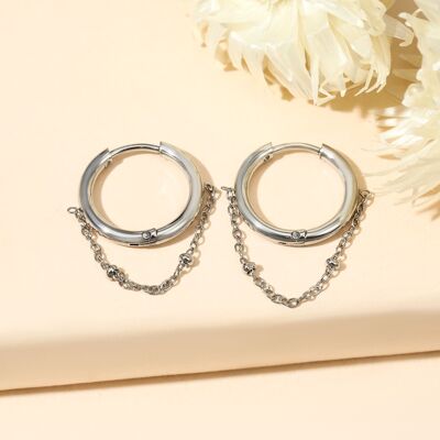 Silver mini hoop earrings with chain