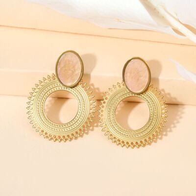 Round circle earrings with pink oval stone