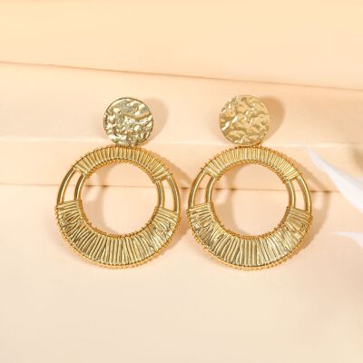 Golden round dangling earrings