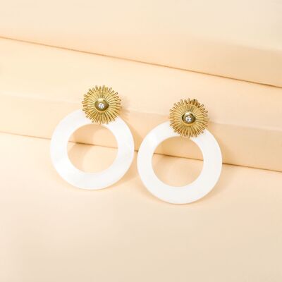 Sun earrings with rhinestones and white circle