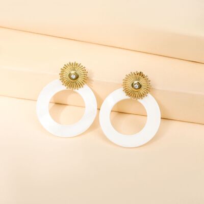 Boucles d'oreilles soleil avec strass et cercle blanc