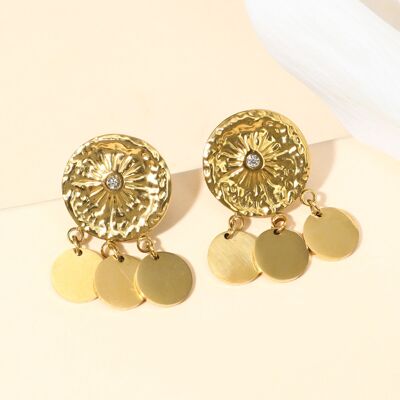 Circle earrings with rhinestones and 3 round papillae