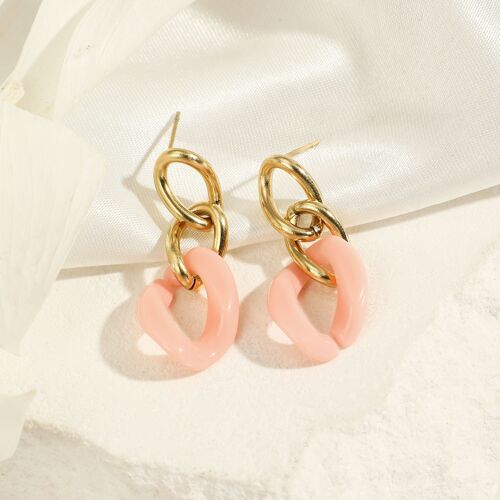 Boucles d'oreilles dorées maillons couleur rose