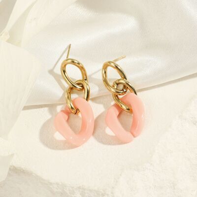 Gold earrings with rose-colored links