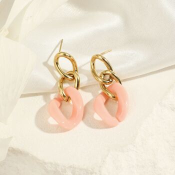 Boucles d'oreilles dorées maillons couleur rose