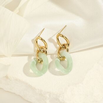 Boucles d'oreilles dorées maillons couleur vert