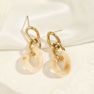 Boucles d'oreilles dorées maillons couleur beige