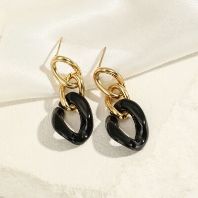 Gold earrings with black links