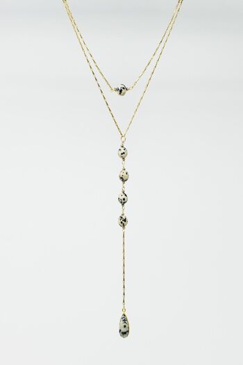 Collier 2 en 1 avec pierres marbrées noires et blanches 2