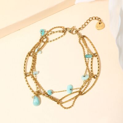 Triple chain bracelet with blue stones