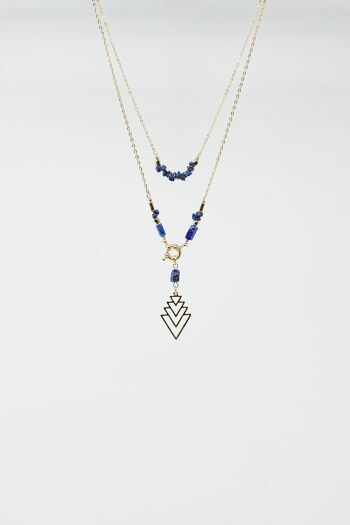 Collier long 2 en 1 en or avec perles bleues 2