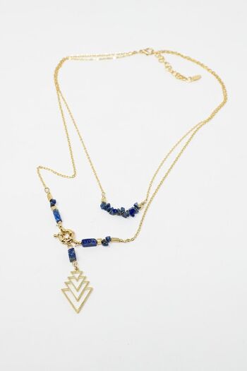 Collier long 2 en 1 en or avec perles bleues 3