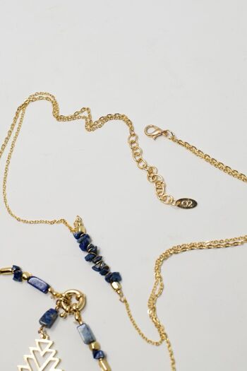 Collier long 2 en 1 en or avec perles bleues 4