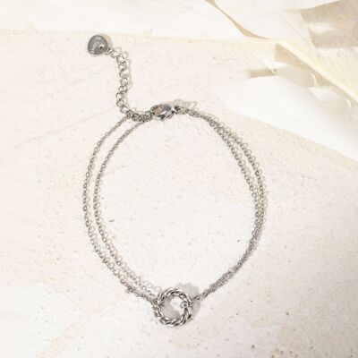 Silver double chain bracelet with circle that connects