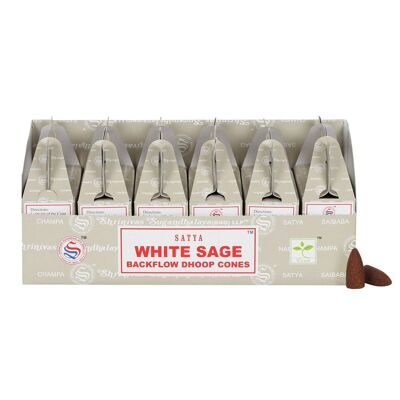 Set mit 6 Packungen Satya White Sage Backflow Dhoop Cones