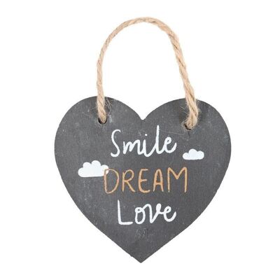 Smile Dream Love Hanging Slate Heart