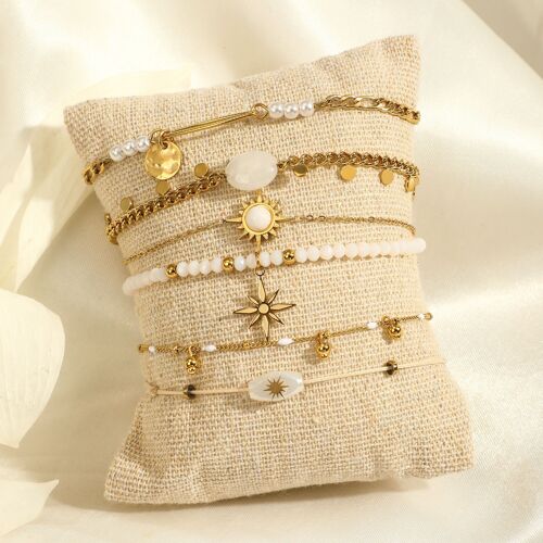 Lot de 6 bracelets dorés colori blanc