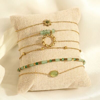 Set of 6 green gold bracelets