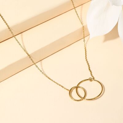 Golden chain necklace with double small intertwined circle