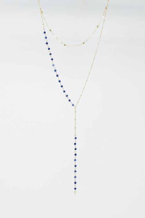 2 in 1 Necklace with Blue and Golden Beads