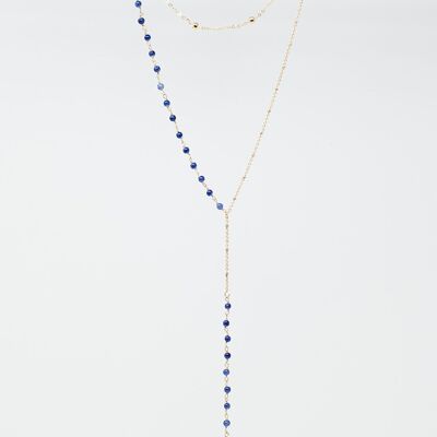 2-in-1-Halskette mit blauen und goldenen Perlen