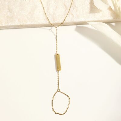 Gold chain ring bracelet with rectangle plate