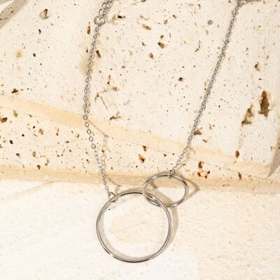 Silver chain necklace with double small intertwined circle
