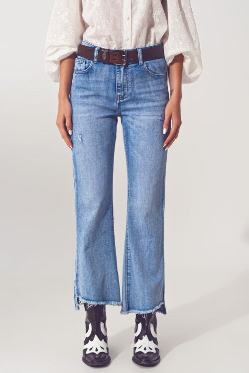 Flared Jeans in Light Blue with Asymmetric Hem