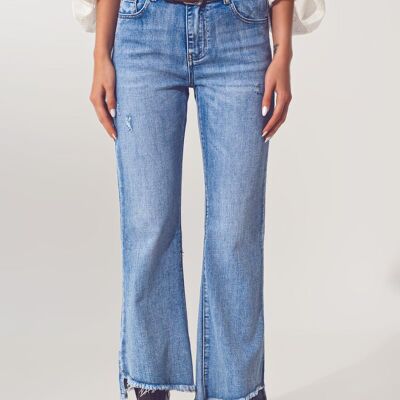 Flared Jeans in Light Blue with Asymmetric Hem