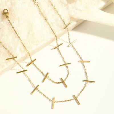 Gold chain necklace with multi bar