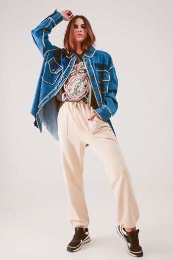 Veste en jean surdimensionnée avec détail de couture de contour en délavage moyen 3