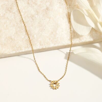 Gold chain necklace with rhinestone sun pendant
