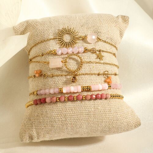 Lot de 6 bracelets dorés colori rose