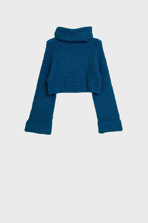 Cropped sweater with turtle neck in blue