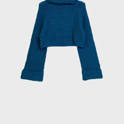 Kurzer Pullover mit Rollkragen in Blau