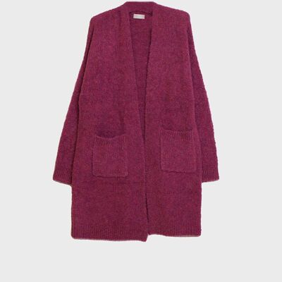 Oversized thick terry knit cardigan in burdeaux