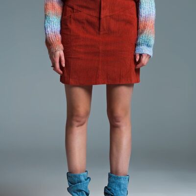 orange corduroy miniskirt with pockets