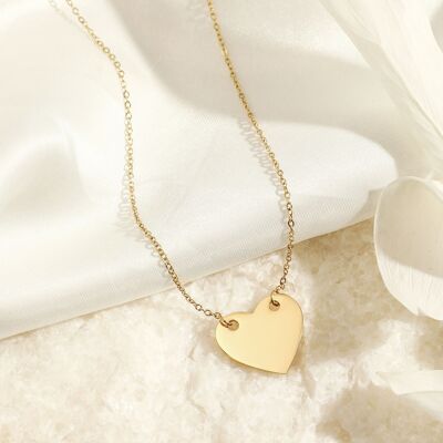 Gold chain necklace with heart plaque to engrave