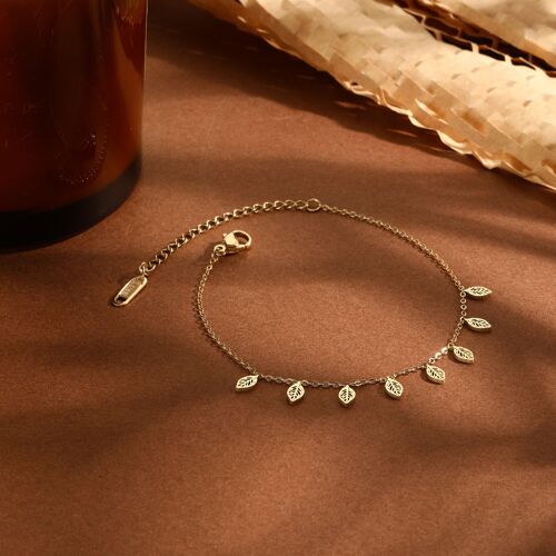 Bracelet chaîne dorée mini pendentifs feuilles