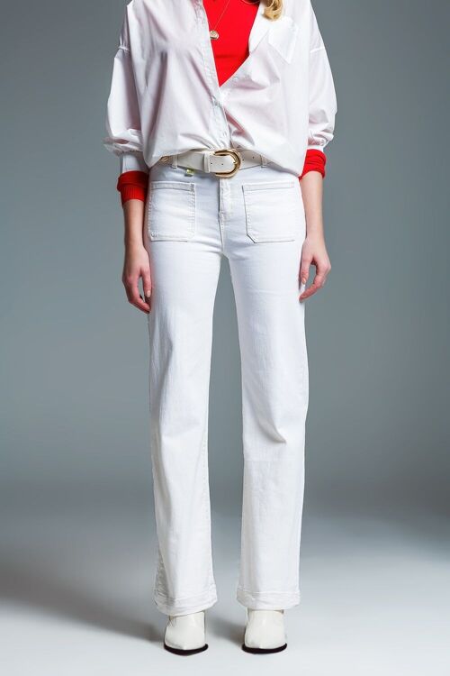 high waisted front pockets flare jeans in white