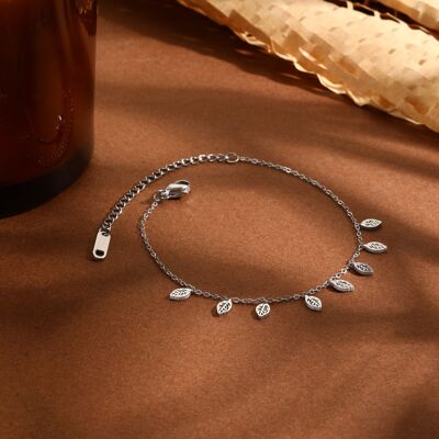 Bracelet chaîne argentée mini pendentifs feuilles