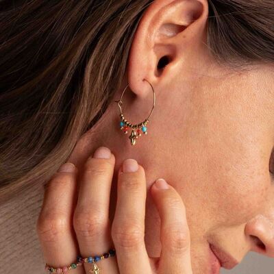 Taïla hoop earrings - natural stones and starry cross pendant