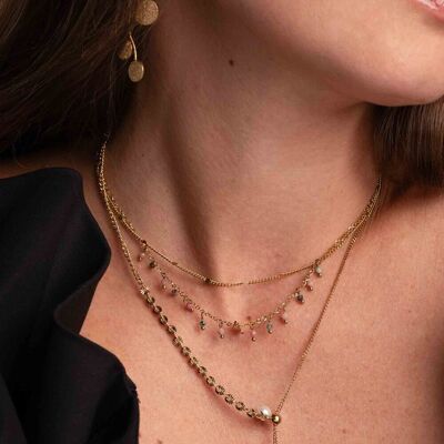 Taïla-Halskette – 2 Reihen, Natursteine ​​und Sternenkreuz-Anhänger