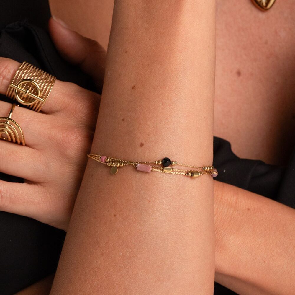 Bracciale Evaëlle - 3 file con fine maglia serpente e pietre naturali